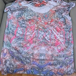 dressbarn Pink and Blue Graphic Blouse